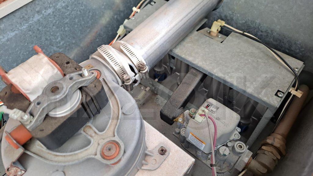 brivis heating flue, broken collar, burner not working, no frame condition. displayed spanner on thermostat.