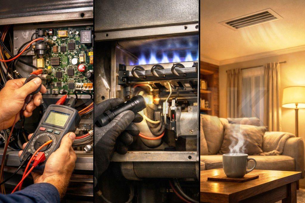 PCB diagnosis, burner flame inspection, warm house result