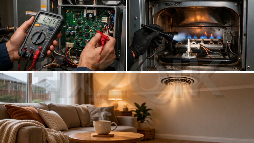 Multi-meter PCB testing and igniter inspection. Vent downflow warm air.