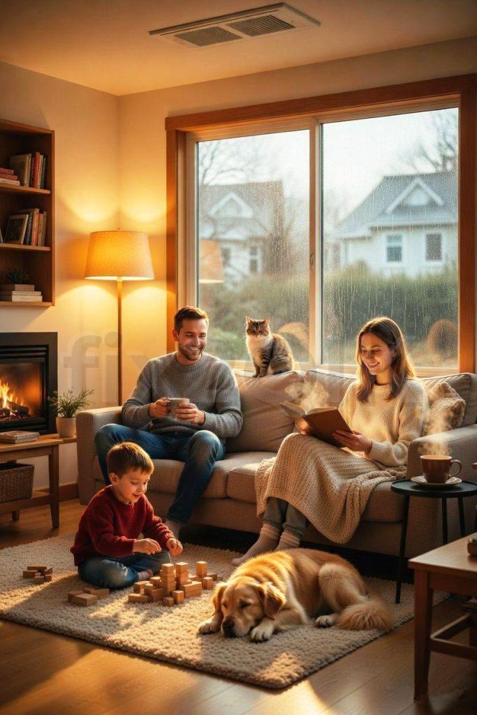 family warmed at home with ducted heating running