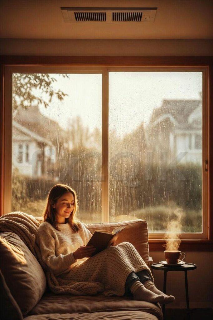 person comfortable at home with ducted heater running