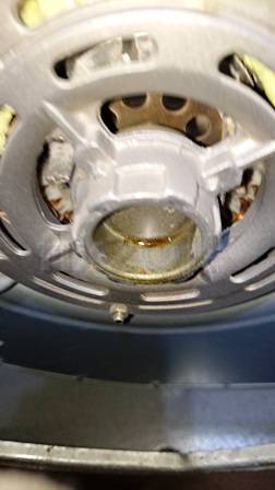 Bonaire Heater blower fan motor leaks lubrication oil due to backed-up-friction-bearing