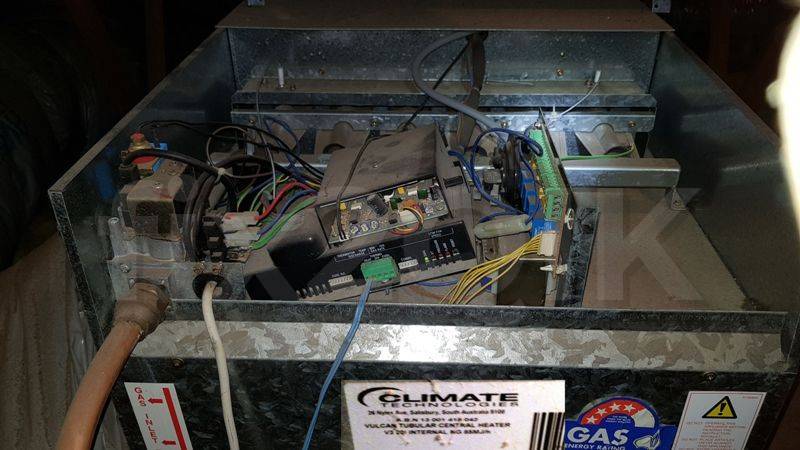 Climate Technologies heater- openned-lid overview-burner control pcb and gas valve safety checks